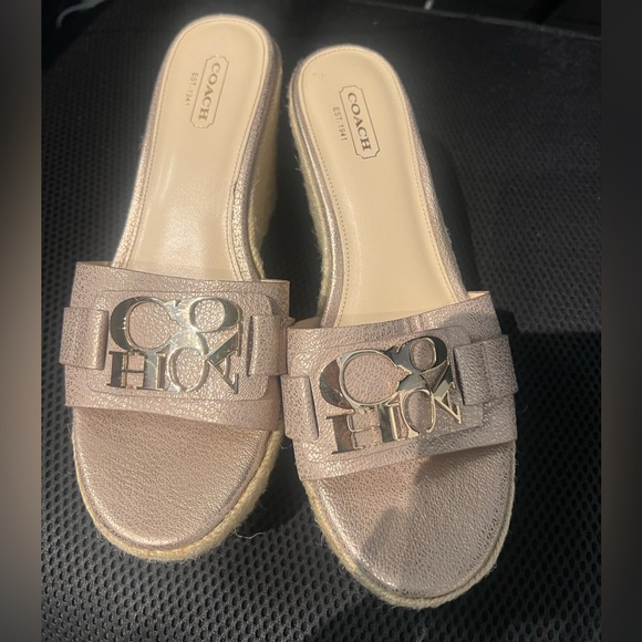Coach Women's Metallic Tan Slide Sandals sz 7.5 - Picture 1 of 7